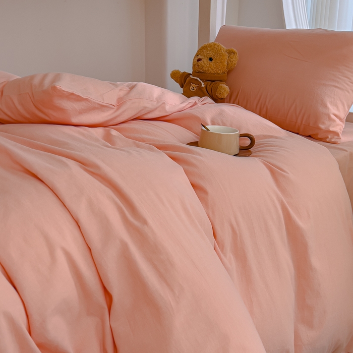 91家纺网 家纺一手货源 找家纺 久典家居 2025A类全棉色织水洗棉学生款三件套 浅粉