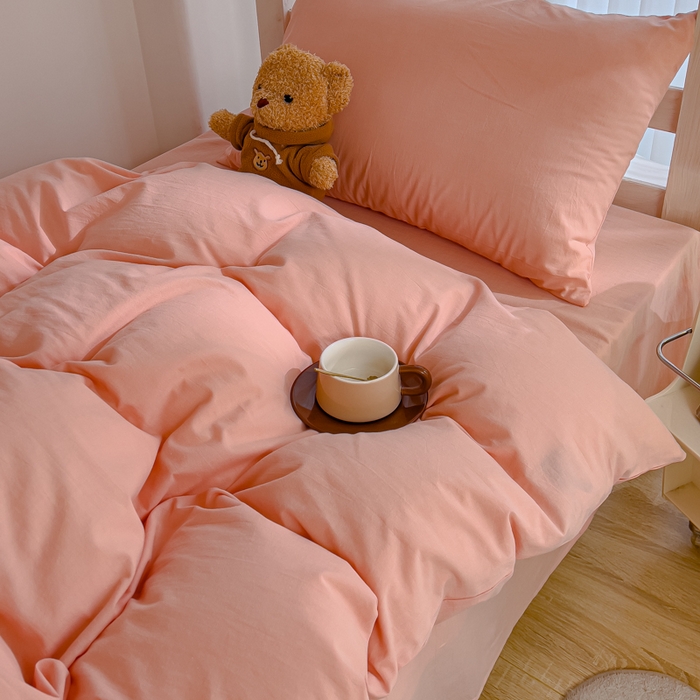 91家纺网 家纺一手货源 找家纺 久典家居 2025A类全棉色织水洗棉学生款三件套 浅粉