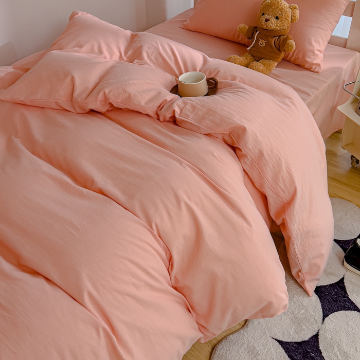 91家纺网 家纺一手货源 找家纺 久典家居 2025A类全棉色织水洗棉学生款三件套 浅粉