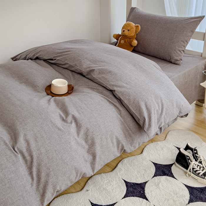 91家纺网 家纺一手货源 找家纺 久典家居 2025A类全棉色织水洗棉学生款三件套 浅灰