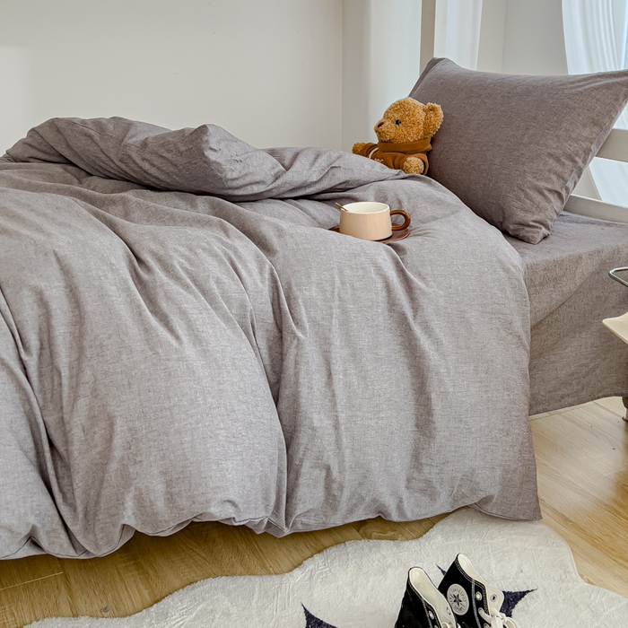 91家纺网 家纺一手货源 找家纺 久典家居 2025A类全棉色织水洗棉学生款三件套 浅灰