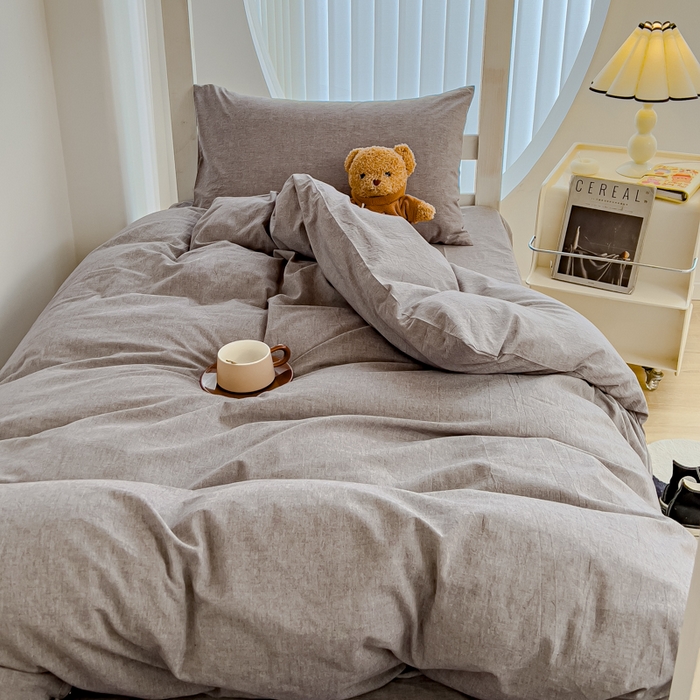 91家纺网 家纺一手货源 找家纺 久典家居 2025A类全棉色织水洗棉学生款三件套 浅灰