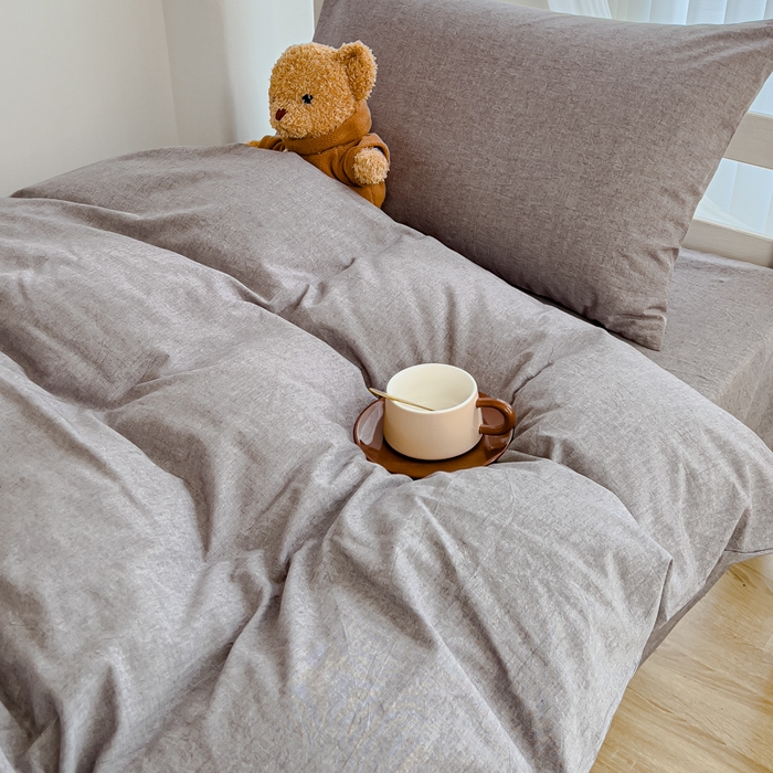 91家纺网 家纺一手货源 找家纺 久典家居 2025A类全棉色织水洗棉学生款三件套 浅灰