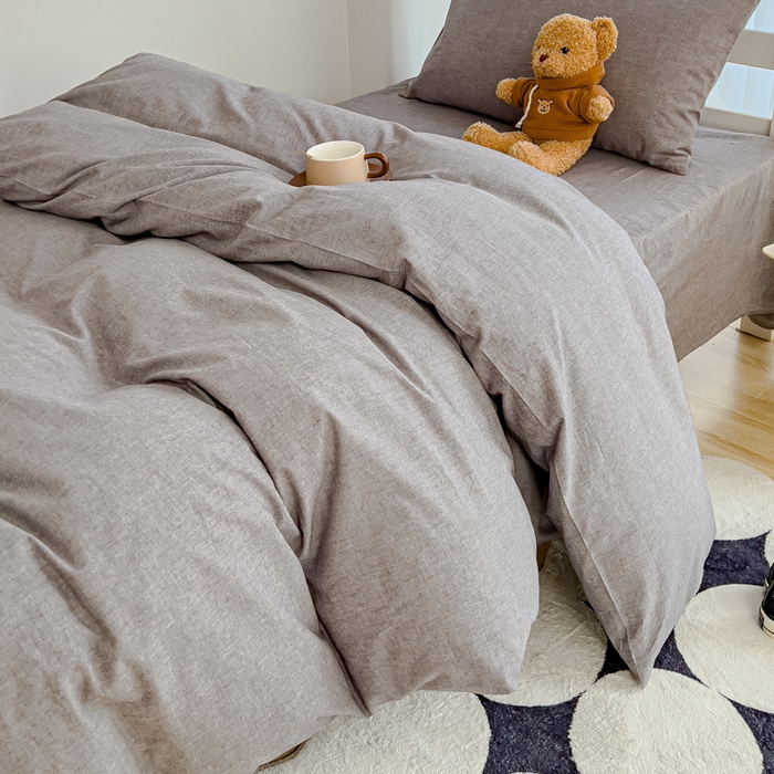 91家纺网 家纺一手货源 找家纺 久典家居 2025A类全棉色织水洗棉学生款三件套 浅灰