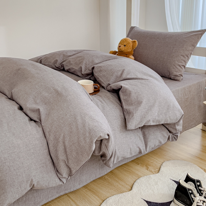 91家纺网 家纺一手货源 找家纺 久典家居 2025A类全棉色织水洗棉学生款三件套 浅灰