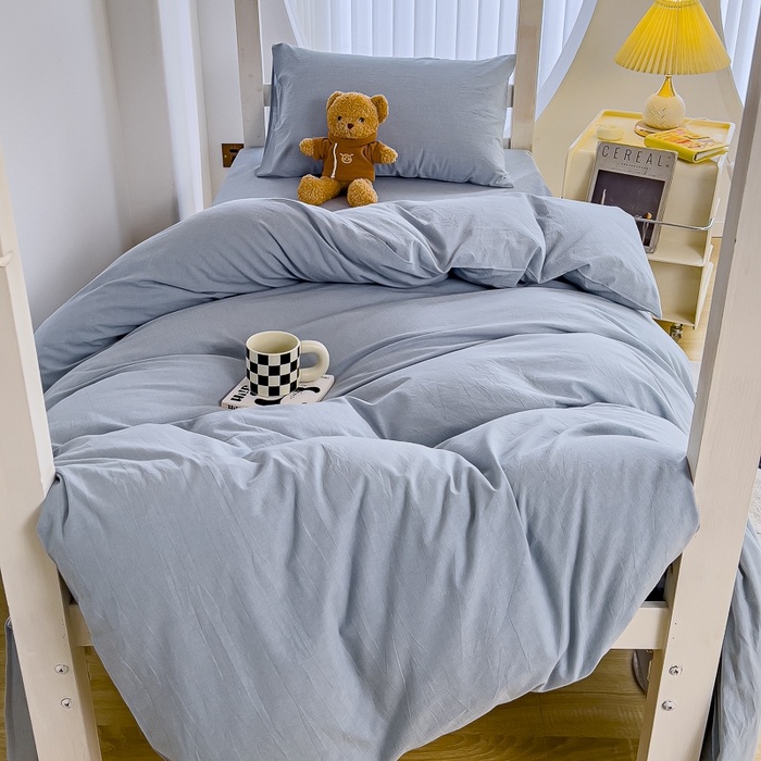 91家纺网 家纺一手货源 找家纺 久典家居 2025A类全棉色织水洗棉学生款三件套 浅水蓝