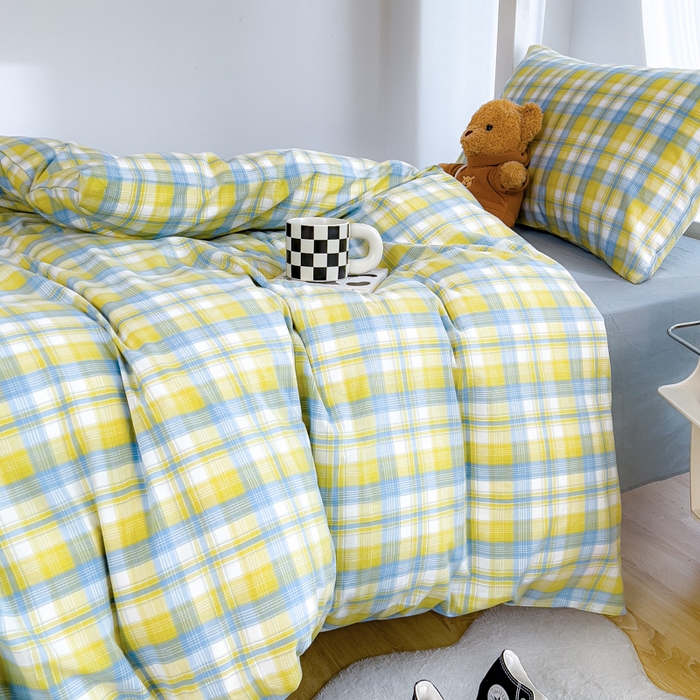 91家纺网 家纺一手货源 找家纺 久典家居 2025A类全棉色织水洗棉学生款三件套 清妍黄