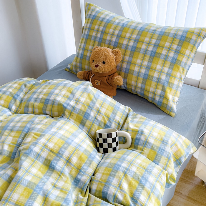 91家纺网 家纺一手货源 找家纺 久典家居 2025A类全棉色织水洗棉学生款三件套 清妍黄