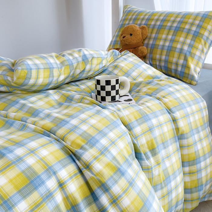 91家纺网 家纺一手货源 找家纺 久典家居 2025A类全棉色织水洗棉学生款三件套 清妍黄