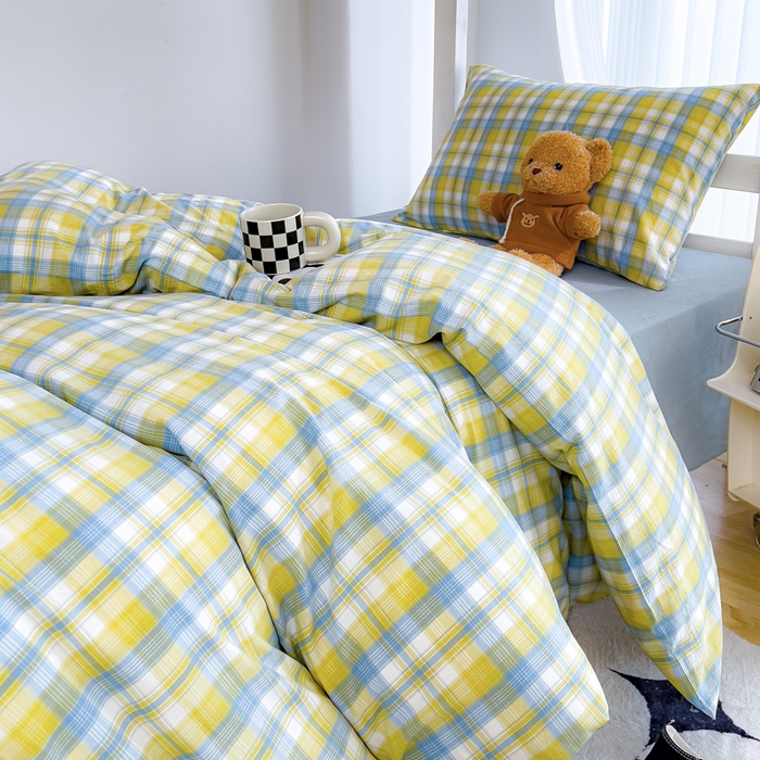 91家纺网 家纺一手货源 找家纺 久典家居 2025A类全棉色织水洗棉学生款三件套 清妍黄