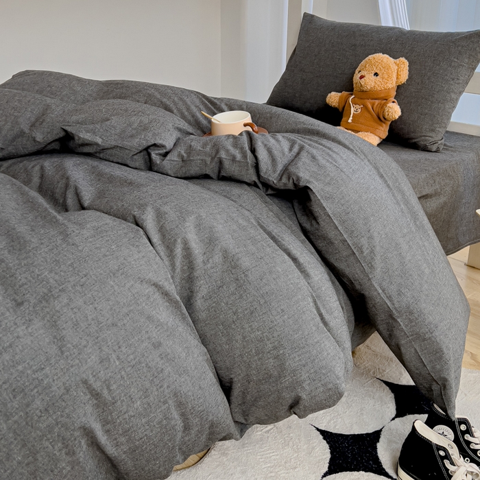 91家纺网 家纺一手货源 找家纺 久典家居 2025A类全棉色织水洗棉学生款三件套 深灰