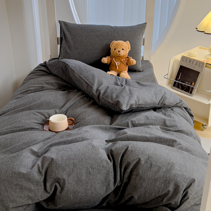 91家纺网 家纺一手货源 找家纺 久典家居 2025A类全棉色织水洗棉学生款三件套 深灰