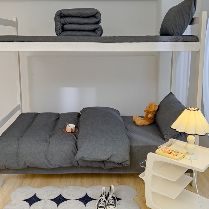 91家纺网 家纺一手货源 找家纺 久典家居 2025A类全棉色织水洗棉学生款三件套 深灰