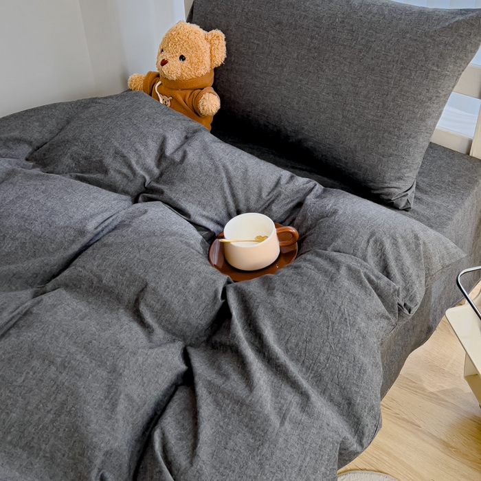 91家纺网 家纺一手货源 找家纺 久典家居 2025A类全棉色织水洗棉学生款三件套 深灰