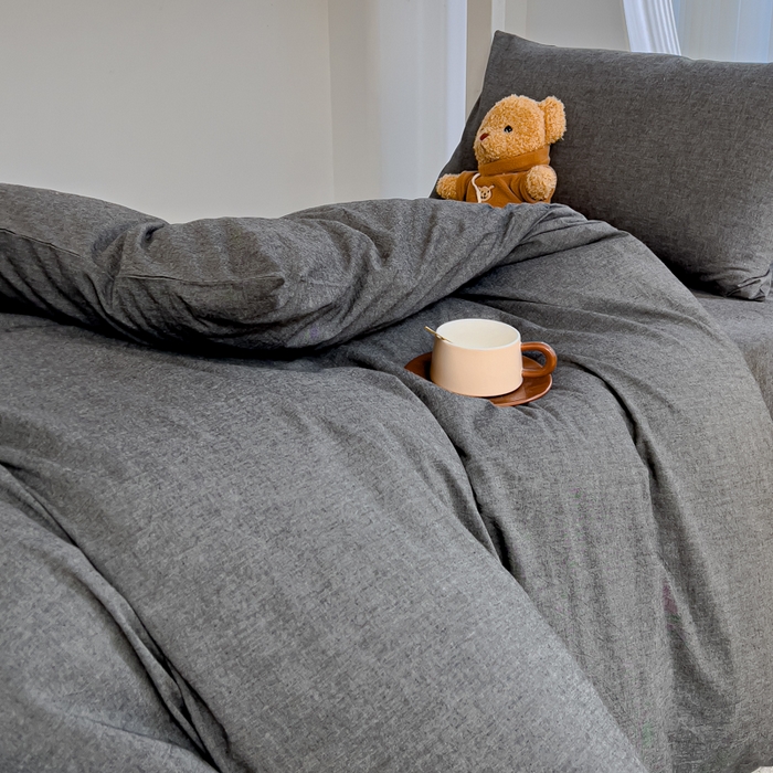 91家纺网 家纺一手货源 找家纺 久典家居 2025A类全棉色织水洗棉学生款三件套 深灰