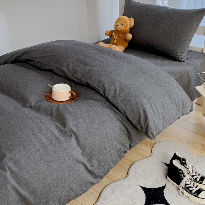 91家纺网 家纺一手货源 找家纺 久典家居 2025A类全棉色织水洗棉学生款三件套 深灰