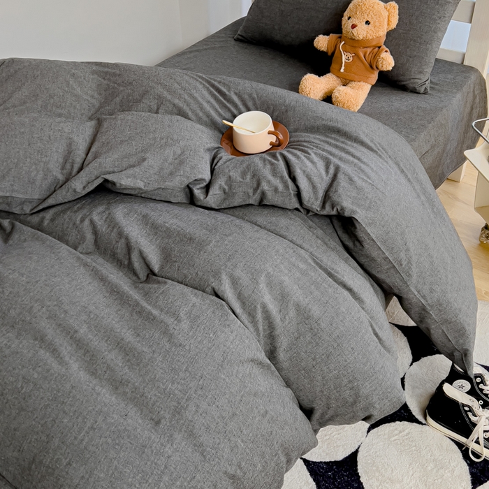 91家纺网 家纺一手货源 找家纺 久典家居 2025A类全棉色织水洗棉学生款三件套 深灰