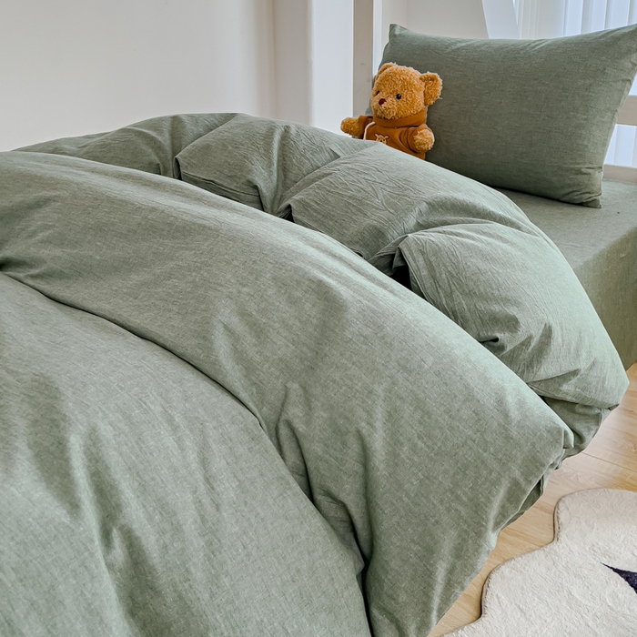 91家纺网 家纺一手货源 找家纺 久典家居 2025A类全棉色织水洗棉学生款三件套 深绿