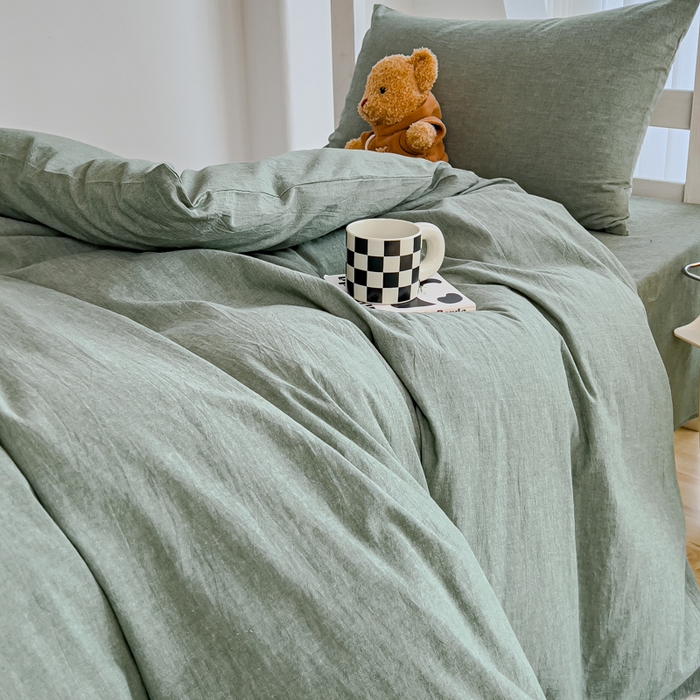 91家纺网 家纺一手货源 找家纺 久典家居 2025A类全棉色织水洗棉学生款三件套 深绿