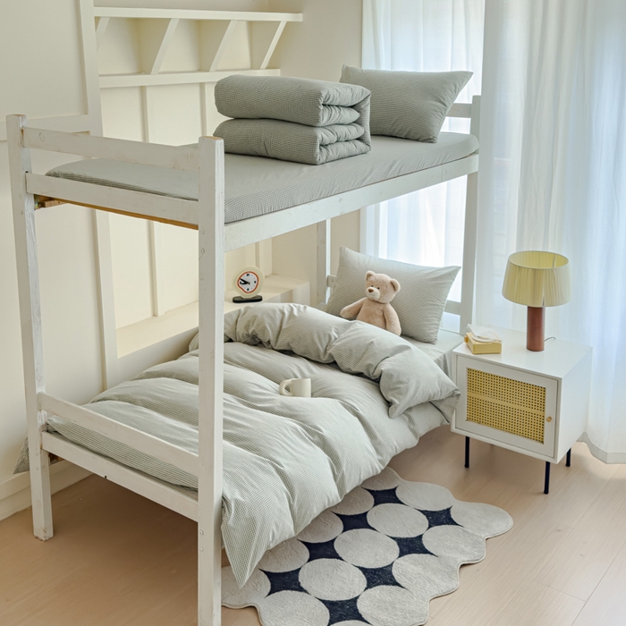 91家纺网 家纺一手货源 找家纺 久典家居 2025A类全棉色织水洗棉学生款三件套 糖果绿