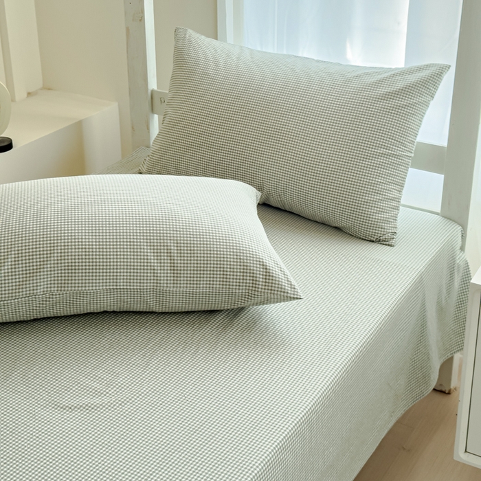 91家纺网 家纺一手货源 找家纺 久典家居 2025A类全棉色织水洗棉学生款三件套 糖果绿