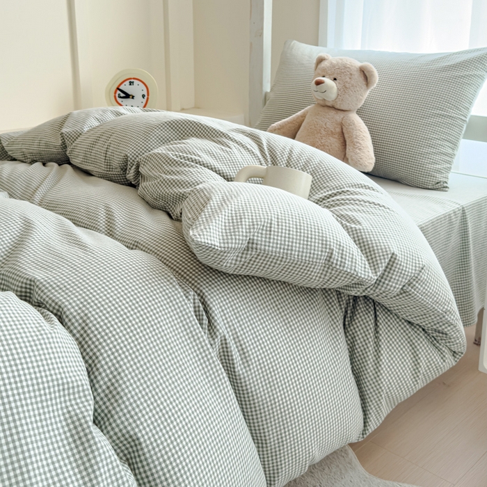 91家纺网 家纺一手货源 找家纺 久典家居 2025A类全棉色织水洗棉学生款三件套 糖果绿