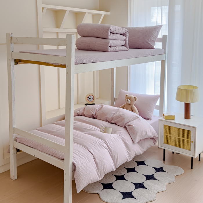 91家纺网 家纺一手货源 找家纺 久典家居 2025A类全棉色织水洗棉学生款三件套 糖果紫