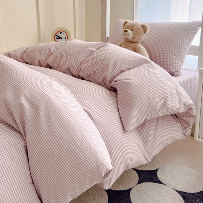 91家纺网 家纺一手货源 找家纺 久典家居 2025A类全棉色织水洗棉学生款三件套 糖果紫