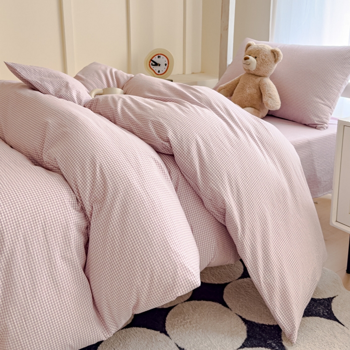 91家纺网 家纺一手货源 找家纺 久典家居 2025A类全棉色织水洗棉学生款三件套 糖果紫