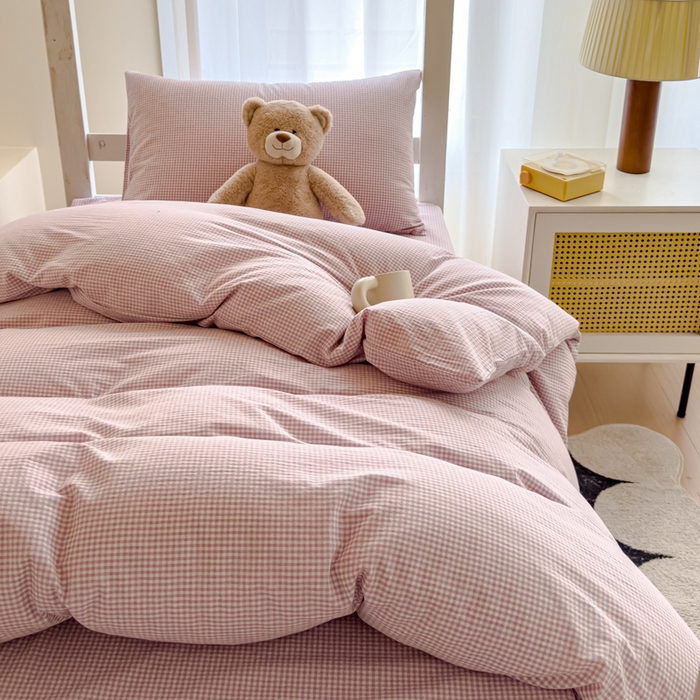 91家纺网 家纺一手货源 找家纺 久典家居 2025A类全棉色织水洗棉学生款三件套 糖果紫