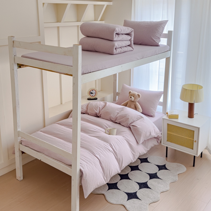 91家纺网 家纺一手货源 找家纺 久典家居 2025A类全棉色织水洗棉学生款三件套 糖果紫