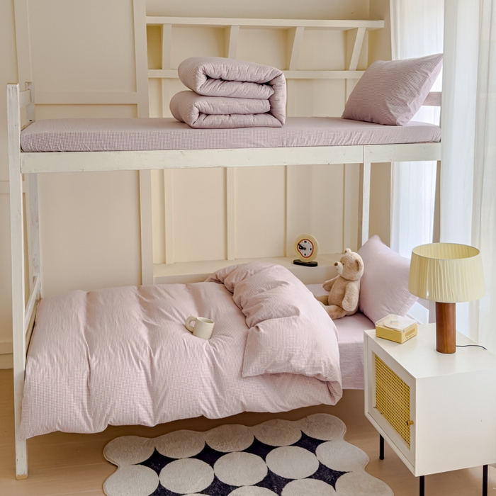 91家纺网 家纺一手货源 找家纺 久典家居 2025A类全棉色织水洗棉学生款三件套 糖果紫