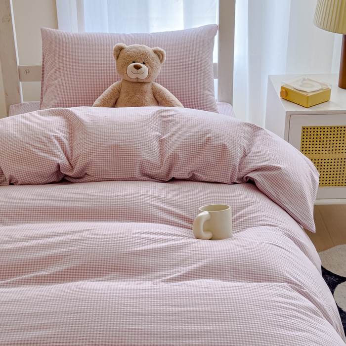 91家纺网 家纺一手货源 找家纺 久典家居 2025A类全棉色织水洗棉学生款三件套 糖果紫