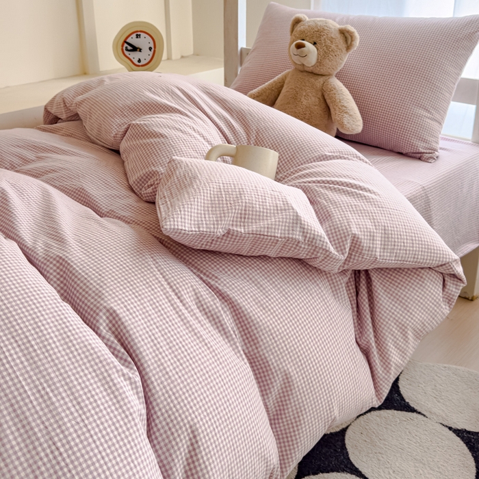 91家纺网 家纺一手货源 找家纺 久典家居 2025A类全棉色织水洗棉学生款三件套 糖果紫