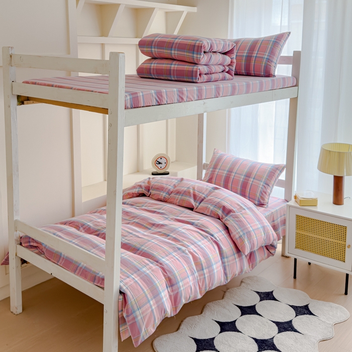 久典家居 2025A类全棉色织水洗棉学生款三件套 昭华粉-拍摄一