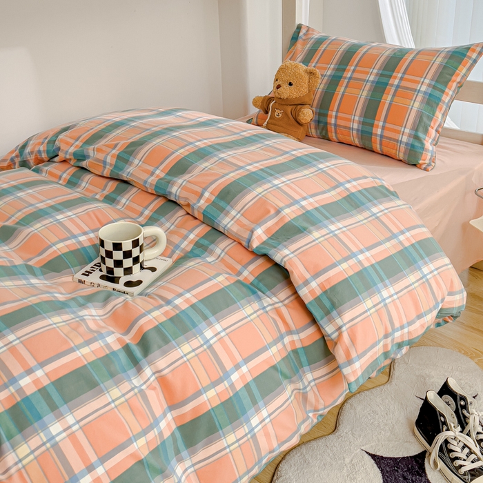 91家纺网 家纺一手货源 找家纺 久典家居 2025A类全棉色织水洗棉学生款三件套 昭华桔