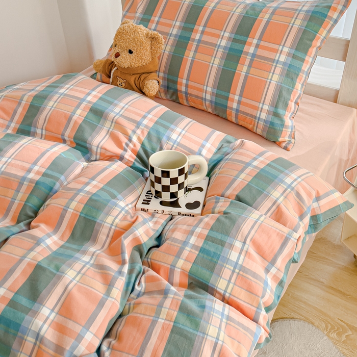 91家纺网 家纺一手货源 找家纺 久典家居 2025A类全棉色织水洗棉学生款三件套 昭华桔