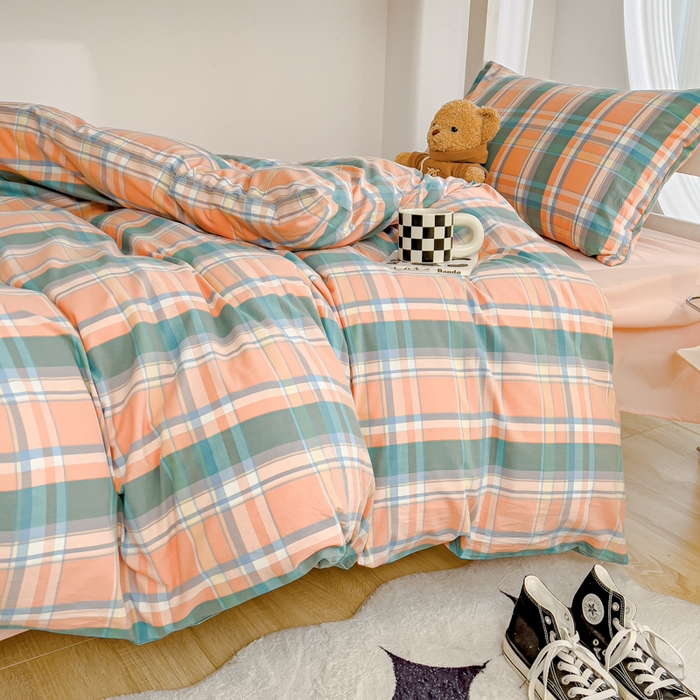 91家纺网 家纺一手货源 找家纺 久典家居 2025A类全棉色织水洗棉学生款三件套 昭华桔