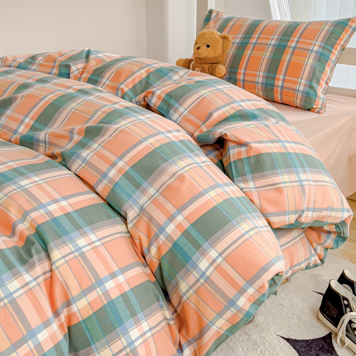 91家纺网 家纺一手货源 找家纺 久典家居 2025A类全棉色织水洗棉学生款三件套 昭华桔