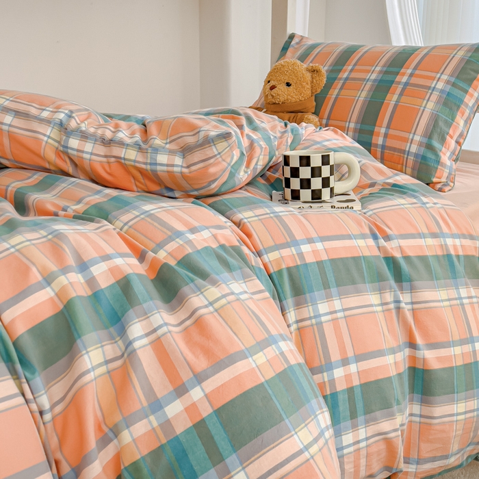 91家纺网 家纺一手货源 找家纺 久典家居 2025A类全棉色织水洗棉学生款三件套 昭华桔