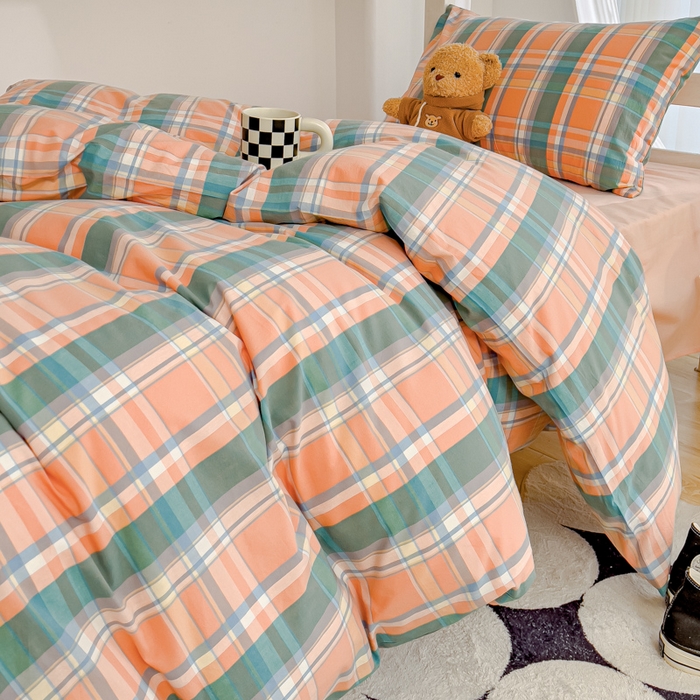 91家纺网 家纺一手货源 找家纺 久典家居 2025A类全棉色织水洗棉学生款三件套 昭华桔