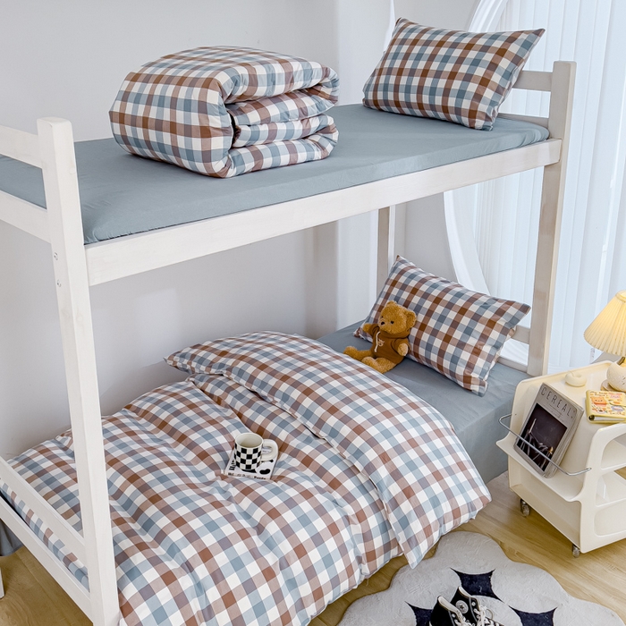 久典家居 2025A类全棉色织水洗棉学生款三件套 中格蓝