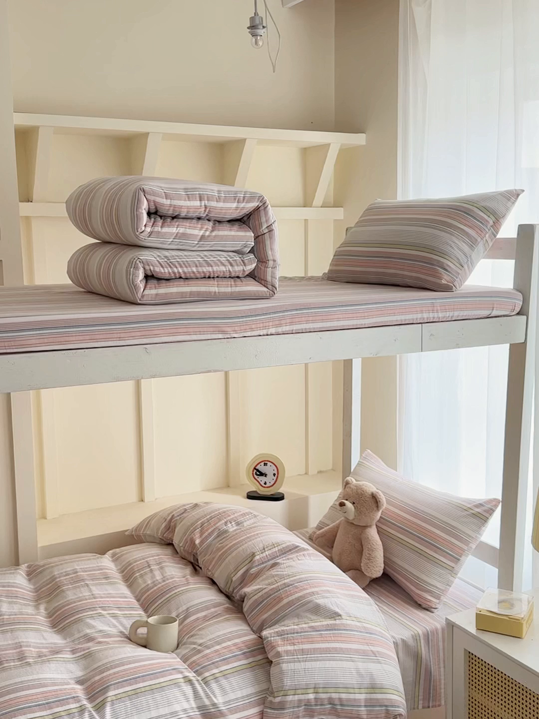 91家纺网 家纺一手货源 找家纺 久典家居 2025A类全棉色织水洗棉学生款三件套 沐妍粉