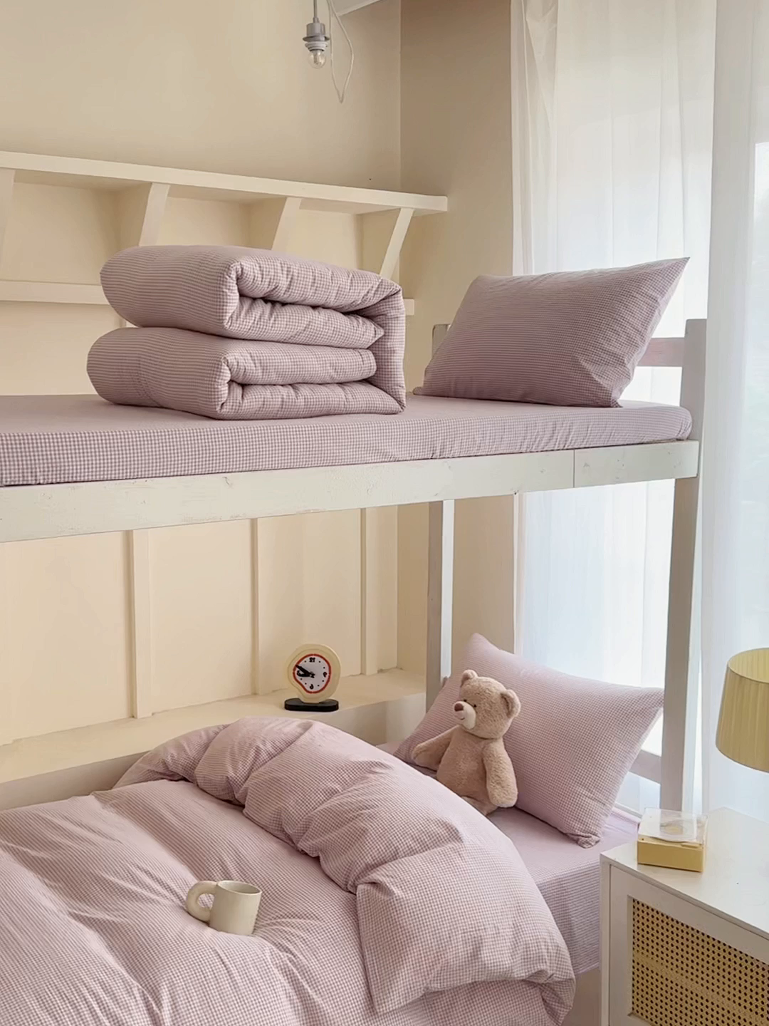 91家纺网 家纺一手货源 找家纺 久典家居 2025A类全棉色织水洗棉学生款三件套 糖果紫