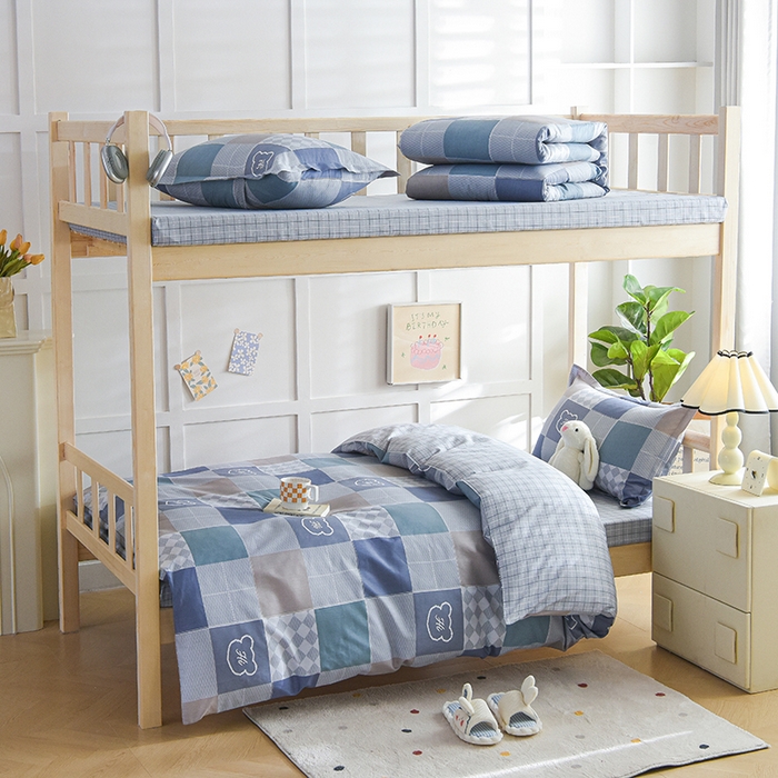 91家纺网 家纺一手货源 找家纺 鑫宇2025新款13372全棉学生宿舍上下铺三件套床单款床笠款可定制 邦尼熊-灰