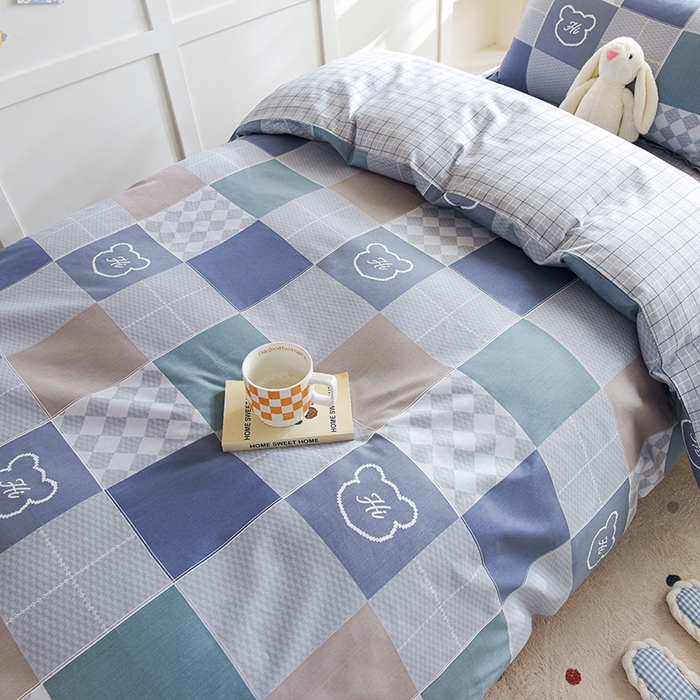 91家纺网 家纺一手货源 找家纺 鑫宇2025新款13372全棉学生宿舍上下铺三件套床单款床笠款可定制 邦尼熊-灰