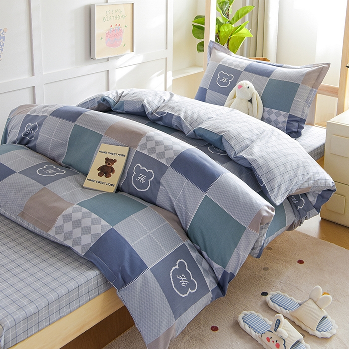 91家纺网 家纺一手货源 找家纺 鑫宇2025新款13372全棉学生宿舍上下铺三件套床单款床笠款可定制 邦尼熊-灰