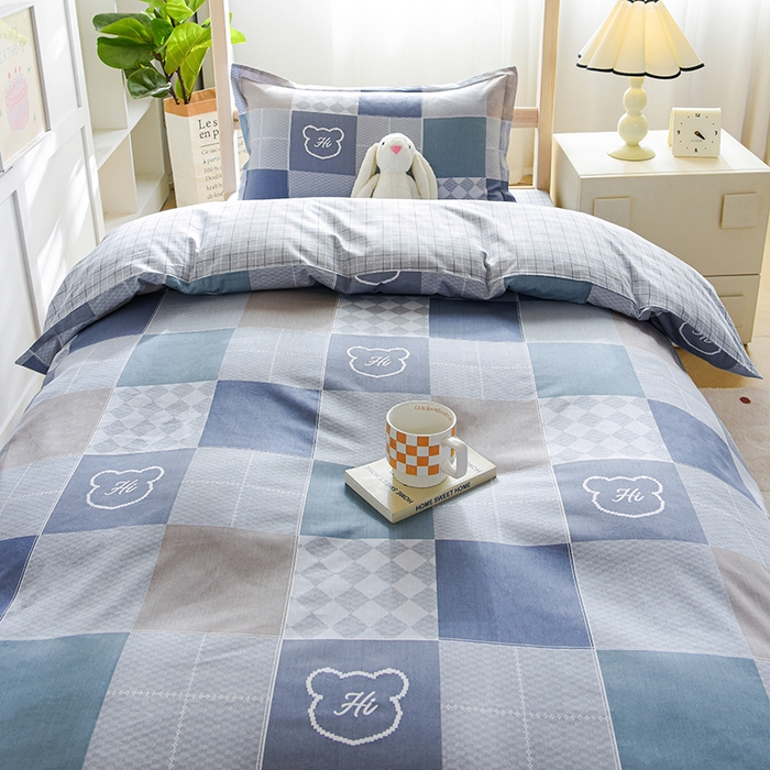 91家纺网 家纺一手货源 找家纺 鑫宇2025新款13372全棉学生宿舍上下铺三件套床单款床笠款可定制 邦尼熊-灰