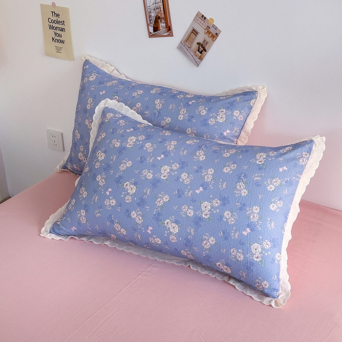 91家纺网 家纺一手货源 找家纺 斯卡诺家纺 2025新款纯棉花边双层纱夏被四件套水洗棉夏被四件套 花语