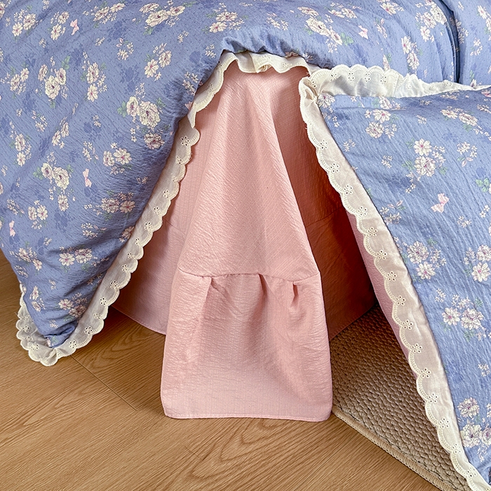 91家纺网 家纺一手货源 找家纺 斯卡诺家纺 2025新款纯棉花边双层纱夏被四件套水洗棉夏被四件套 花语